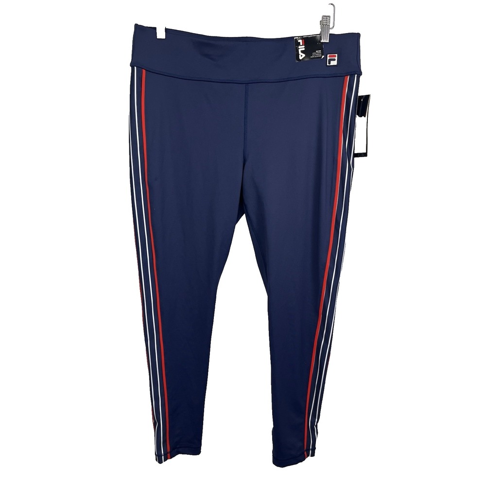 Womens Fila Mid Rise Navy Athletic Legging XL Side Stripe Red White NWT Wicking